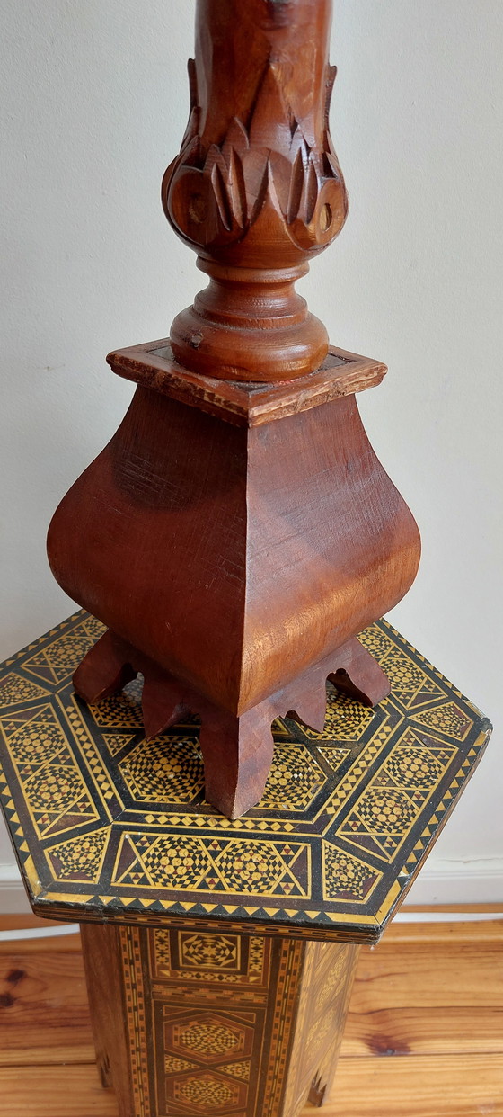 Image 1 of Large Candlestick - Wood - Hand Carved Asia - - 1950-1960