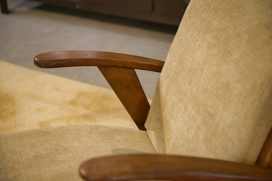 Scandinavian armchair and two 1960s ottomans. (photo 3 of 16)