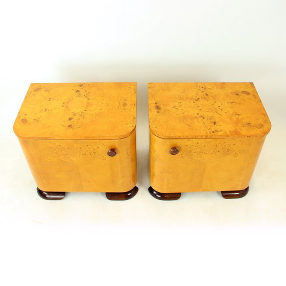Image 1 of Art Deco Bedside Tables In Root Veneer, Czechoslovakia 1940s