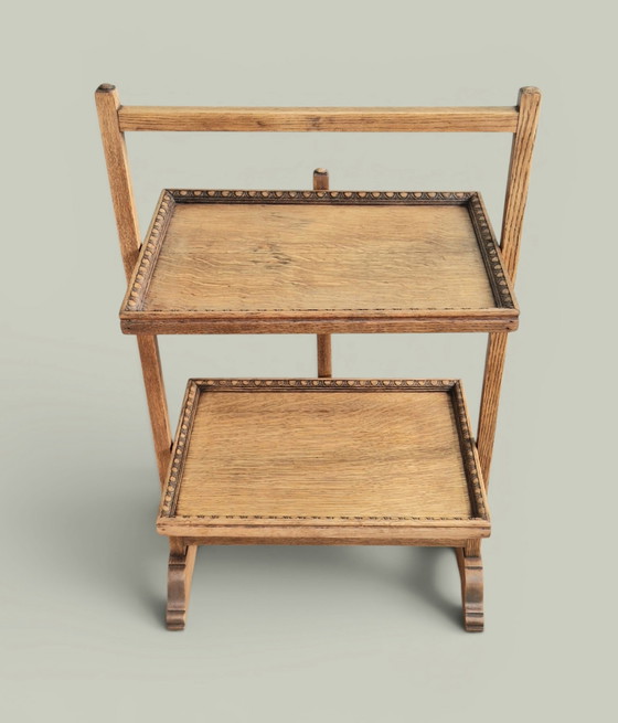 Image 1 of Geräuschloser Servierwagen, Massivholz – Ende des 19. Jahrhunderts – Minimalistischer Servierwagen