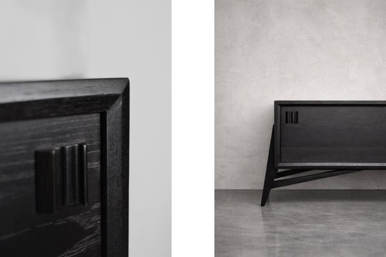 Image 1 of Vintage Mid-Century Scandinavian Modern Dark Oak Sideboard with Wooden Handles, 1960s