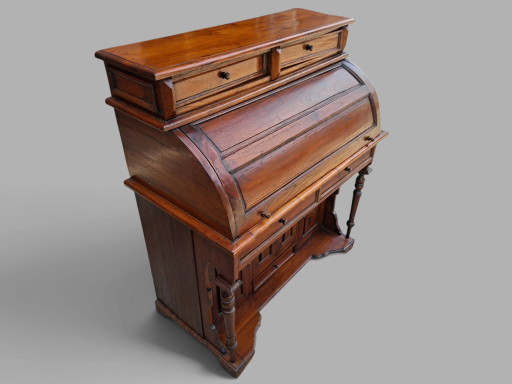 Scrivania a cilindro antica, scrivania a rullo, secretaire in legno di mogano, dimensioni: 102x45cm e 117cm (photo 2 of 5)