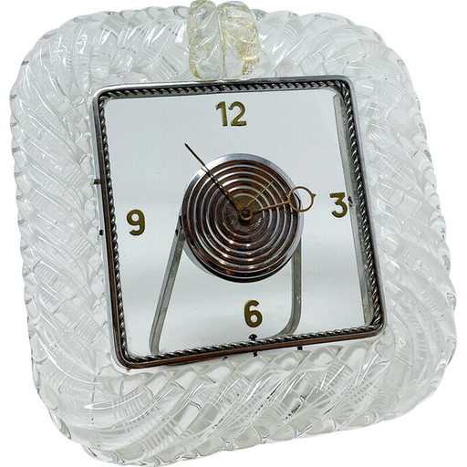 Mid-Century Art Deco Tischuhr aus Muranoglas, 1950er Jahre