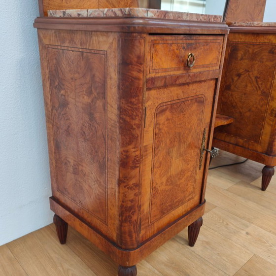 Image 1 of Coiffeuse Art Déco vintage, meuble de chambre, table de maquillage, plateau en marbre