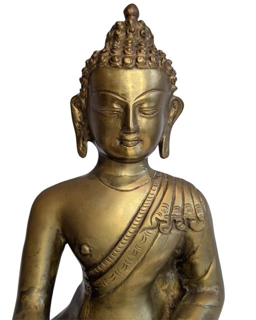 Antiek Ladakh Bronzen Boeddha Beeld – Bhumisparsha Mudra – Beeldhouwkunst, Gold (photo 2 of 13)