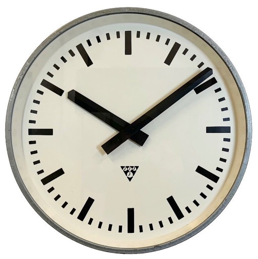 Huge Grey Industrial Factory Wall Clock from Pragotron, 1960s
