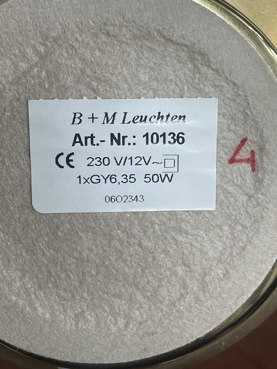Image 1 of B+M Leuchten Lampada da tavolo in ottone opaco/lucido, vetro bianco opaco fiammato, anni '90