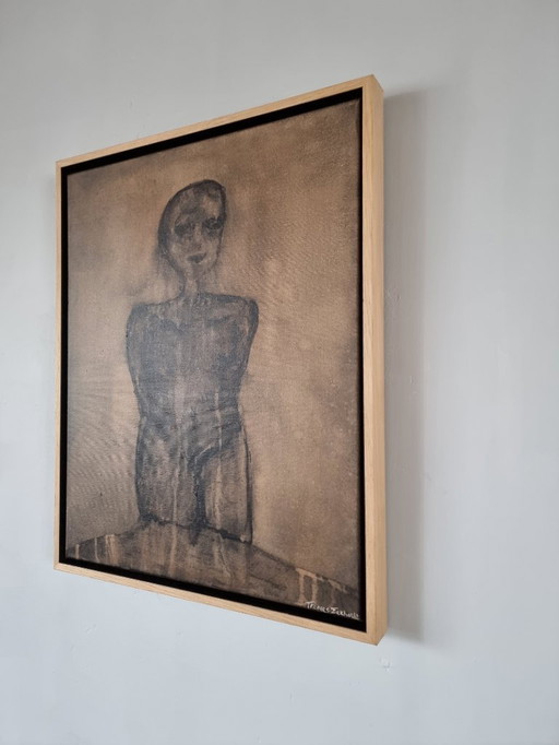 Frances Eckhardt - Peinture figurative sombre 40x50 encadrée