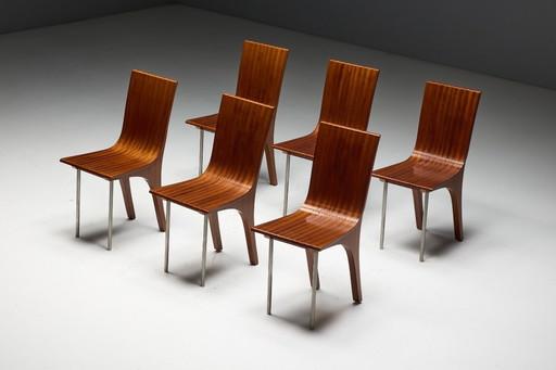 Chaises de salle à manger postmodernes en noyer, Italie, années 1980
