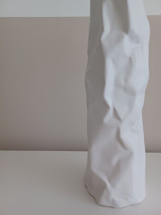 Image 1 of Sculptural Vase in Matte White Ceramic. Modern Pleated Design.