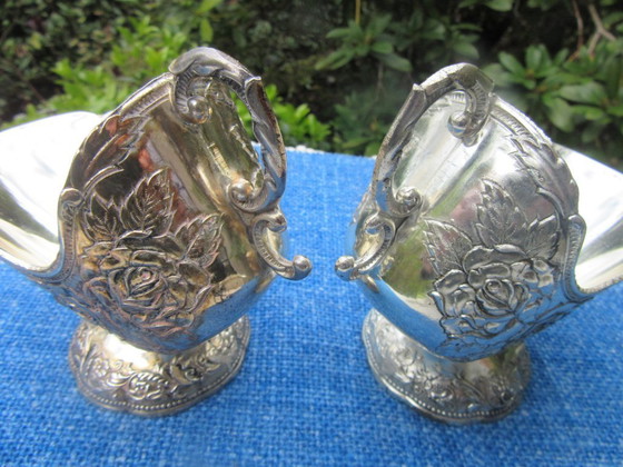 Image 1 of 2 Silver Plate Sugar Scuttles / Sugar Boats / Candy dishes, vintage