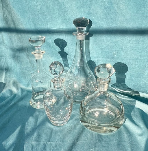 Set of 4 heavy crystal glass decanters with cut stoppers - Bohemia / Decore