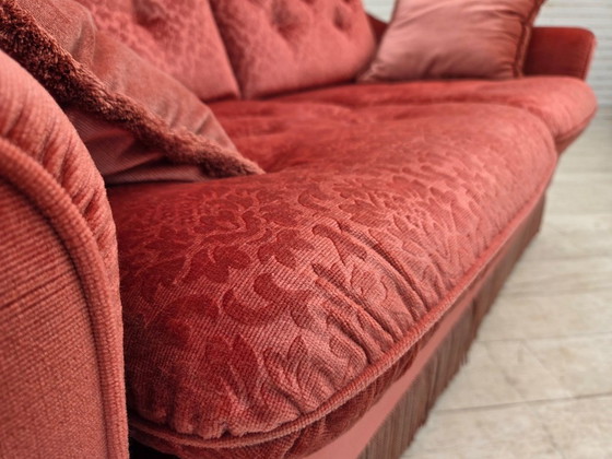 Image 1 of 1980s, Scandinavian 2-seater sofa, pink furniture velour.