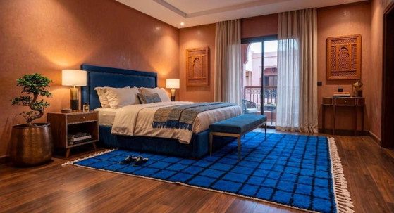 Tapis Marocain Bleu-Carré Noir En Laine 200cmx300cm – Vloerkleden en tapijten, Cotton (photo 9 of 9)