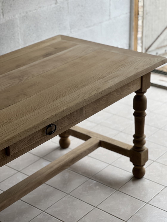 Image 1 of Farmhouse table and its 2 benches in solid oak