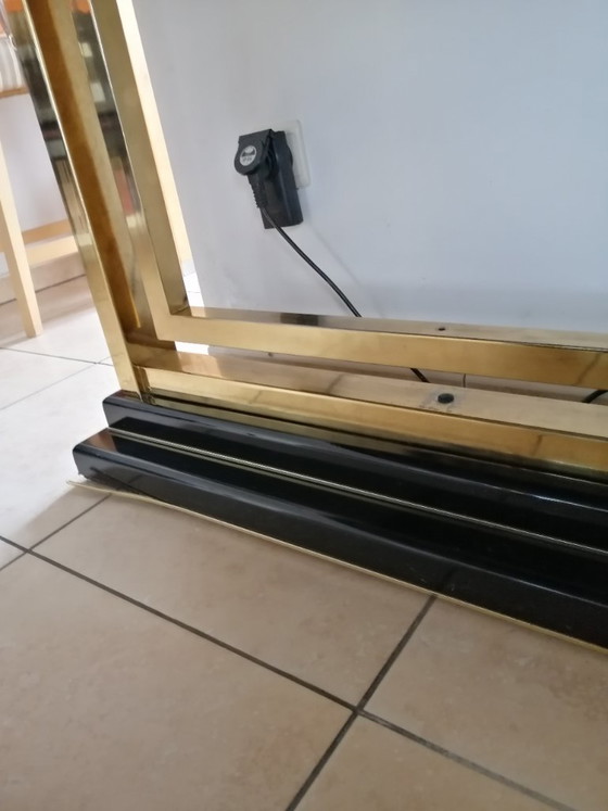 Image 1 of black lacquer dining table with brass inlays Hollywood Regency
