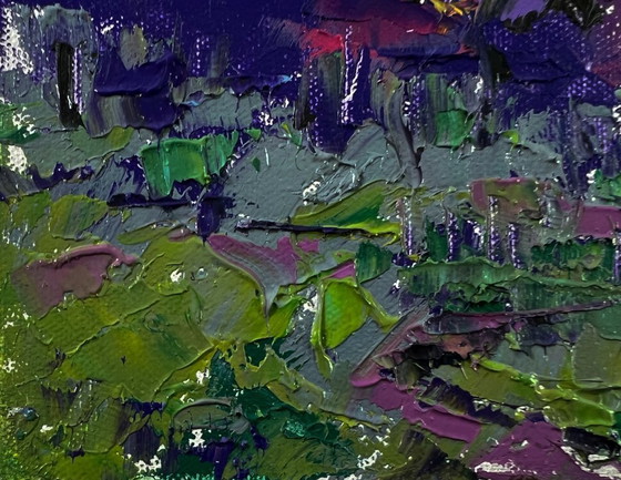Original Oil Painting Summer Nature Landscape Bright Blue Night – Paintings & Drawings, Canvas (photo 6 of 8)