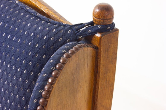 Image 1 of French lounge chair in blue fabric
