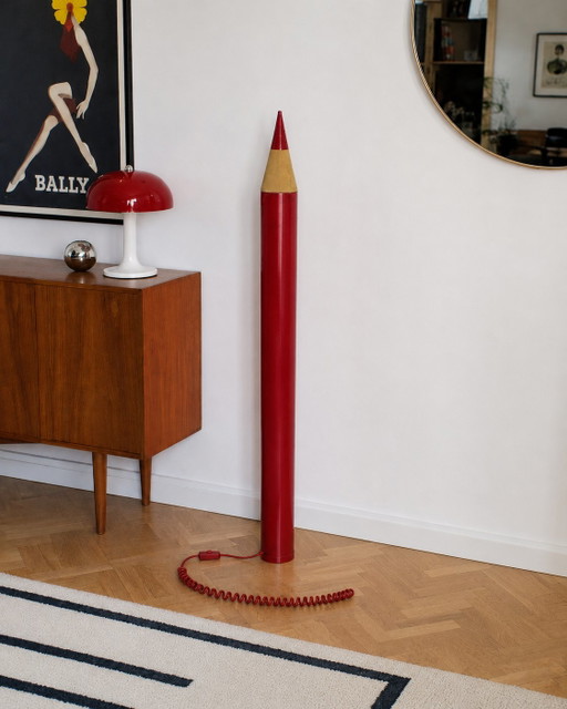 Rare 1970s Pop Art Giant Pencil Floor Lamp – Red 100 cm – vloerlampen, Plastic, Wood