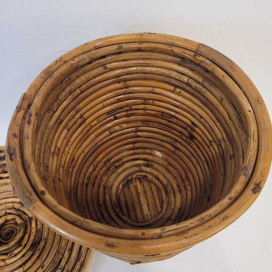 Image 1 of Cestino vintage in rattan con coperchio, XX secolo - Francia