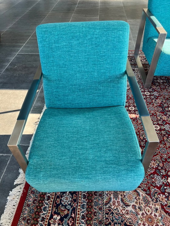 Image 1 of Divano Montel con poltrona - Pelle e tessuto - Colore petrolio