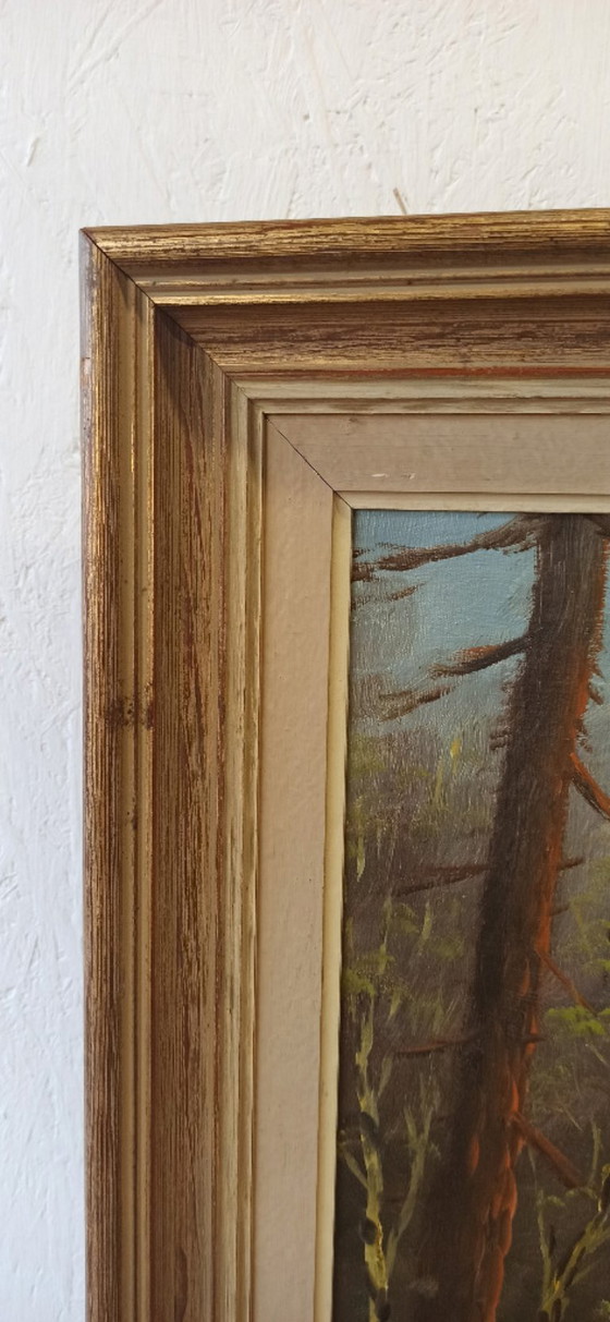 Image 1 of Painting "Cottage on the Edge of the Forest." Oil on canvas. Signed.