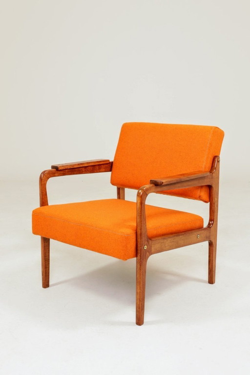 Vintage armchair papaya orange wool 1960
