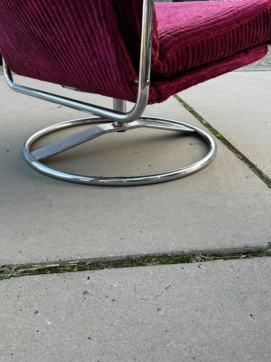 Vintage Swivel Armchairs in Red Corduroy, Pair, Jan de Bouvrie, Swivel chairs, Textile, Chrome (photo 4 of 5)