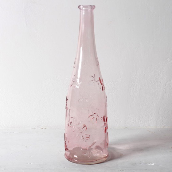 Roze glazen fles met madeliefjes / Vintage Flack Or vaas / Emma Dafnäs / Ikea / jaren 90 – Tafelaccessoires (photo 6 of 9)