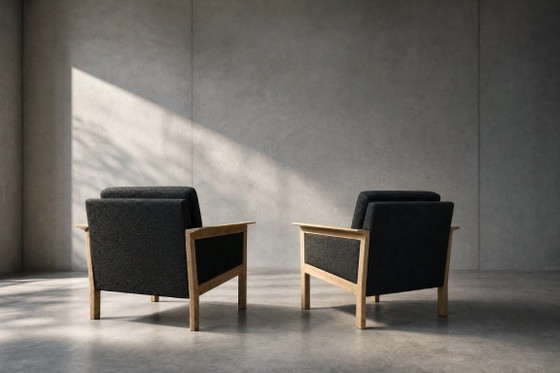 Image 1 of Vintage Mid-Century Danish Modern Oak & Felt Lounge Chairs, 1960s, Set of 2