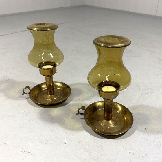 Image 1 of 2 x brass candlesticks by Peter Jensen Copenhagen Denmark 1960's