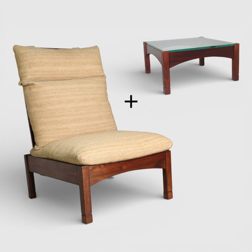 Vintage armchair + side table set from 1975