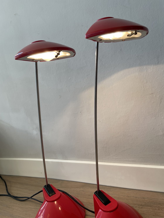 Image 1 of Set van 2 Memphis style bureaulampen rood