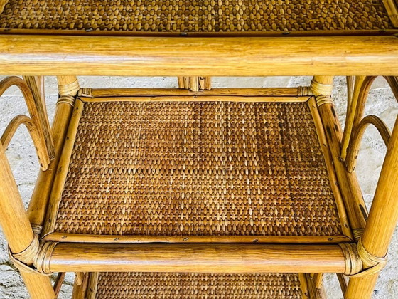 Image 1 of Vintage bamboe en rotan 3-laags plank, jaren 70