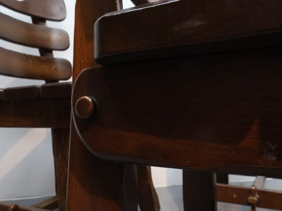 Image 1 of Brutalist fishbobe chairs set van 4 massief eikenhout