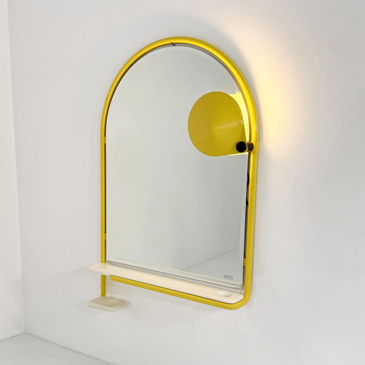 Großer gelber Spiegel mit Licht, 1980er Jahre