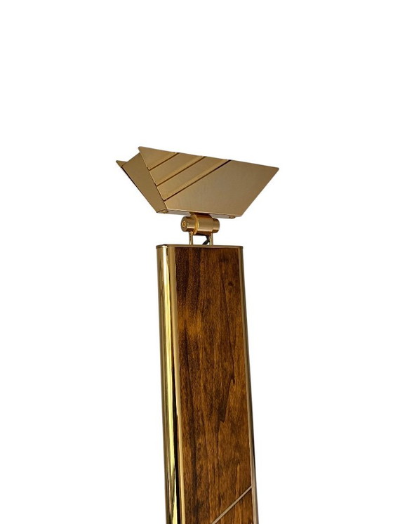 Image 1 of Mid-Century Modern Vloerlamp | Hout & Messing | Dimbaar | Jaren 70