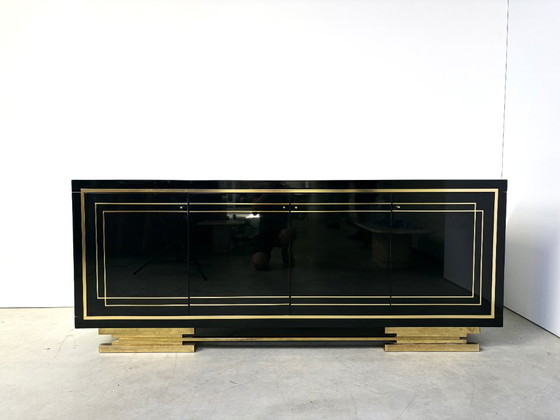 Credenza vintage laccata nera e ottone, anni '80 – Credenze, Legno (photo 13 of 13)