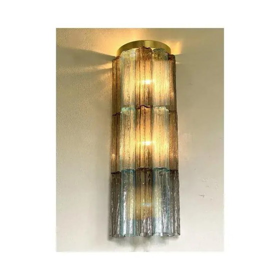 Image 1 of Graue und hellblaue Murano-Glas-Wandleuchten „Tronchi“ von Simoeng, 2er-Set