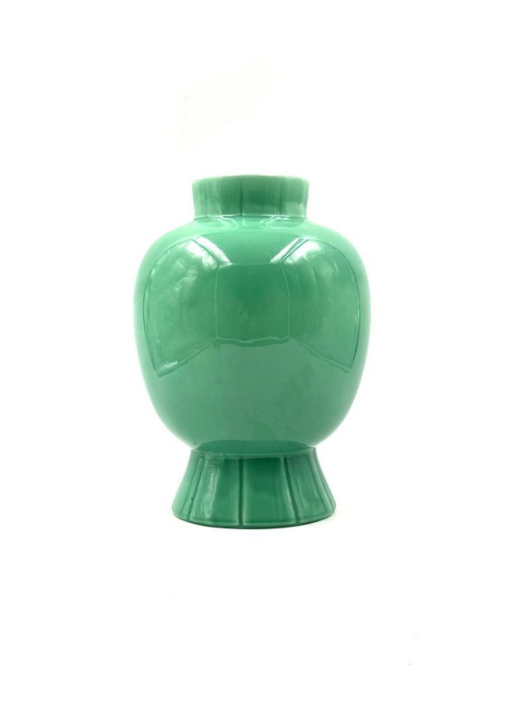 Image 1 of Paul Millet, Art Deco vaas van groen keramiek, Sevres Frankrijk jaren 1930