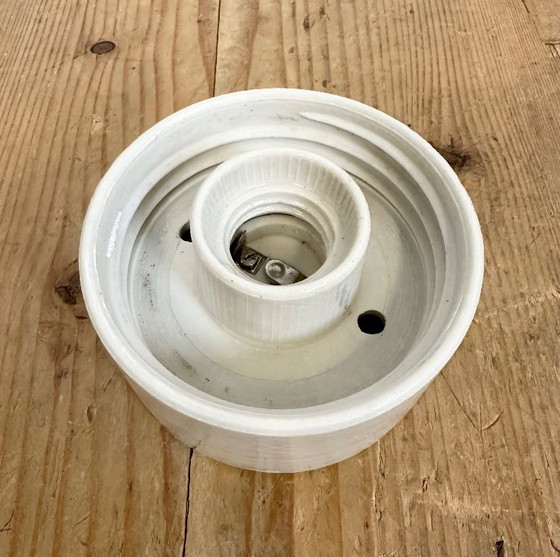 Image 1 of Vintage witte porseleinen plafondlamp met matglas, jaren 70