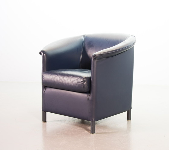 Image 1 of Wittmann Petrol Blue Soft Leather Club Chair Designed, Model Aura by Paolo Piva. Autriche, années 1980.