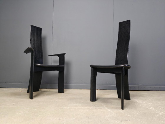 Image 1 of Set van 10 Belgische eetkamerstoelen met hoge rugleuning, jaren 80