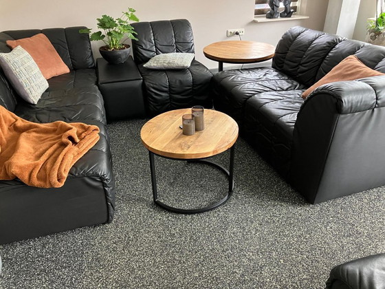 Image 1 of Beautiful genuine black leather modular sofa.