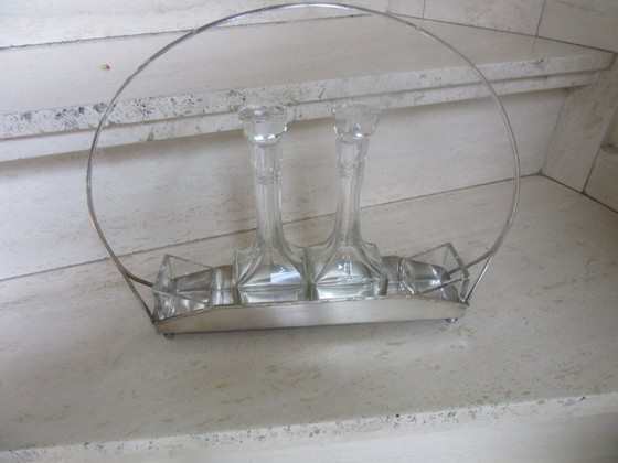Image 1 of Supporto per ampolla in argento placcato e vetro di cristallo, stile Art Nouveau, vintage