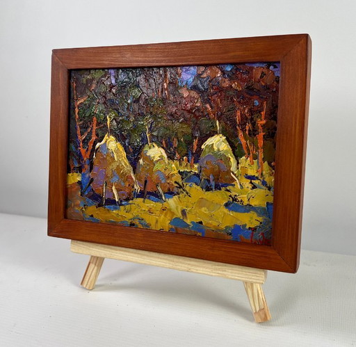 Original Oil Painting Fall Forest Landscape Autumn silence