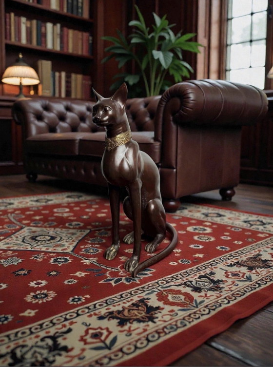 Image 1 of A. Tiot, Lifesize Bronze Egyptian Cat Sculpture, 62 cm, France, 1970s