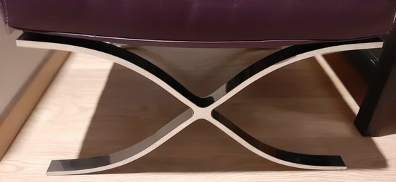 Image 1 of Pouf style Barcelone, marque Alivar, similicuir, piètement en X en métal