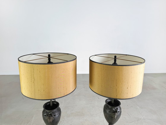 Image 1 of Lot de 2 lampadaires en verre antique optique Lampe de sol