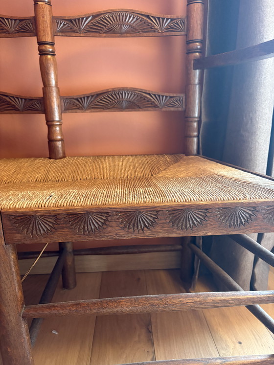 Image 1 of Banco antiguo de dos plazas trenzado de madera maciza tallada en madera frisia